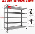 Garvee Storage Shelves, 5 Tier Metal Shelving Units with Wheels, 82" H x 59" W x 23.6" D, 3300 LBS Heavy Duty Wire Shelving Rolling Rack for Garage Kitchen Home Basement, Adjustable, Black