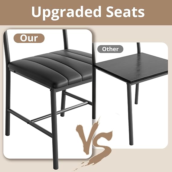 IRONCK Dining Table Set for 4, Kitchen Table with Upholstered Bench and 2 Chairs, Kitchen Table and Chairs Set for Small Space, Apartment, Black